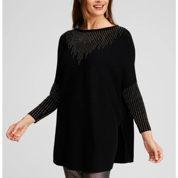 Chicos Black Gold Beaded Cashmere Blend Sweater S/M - Picture 1 of 13